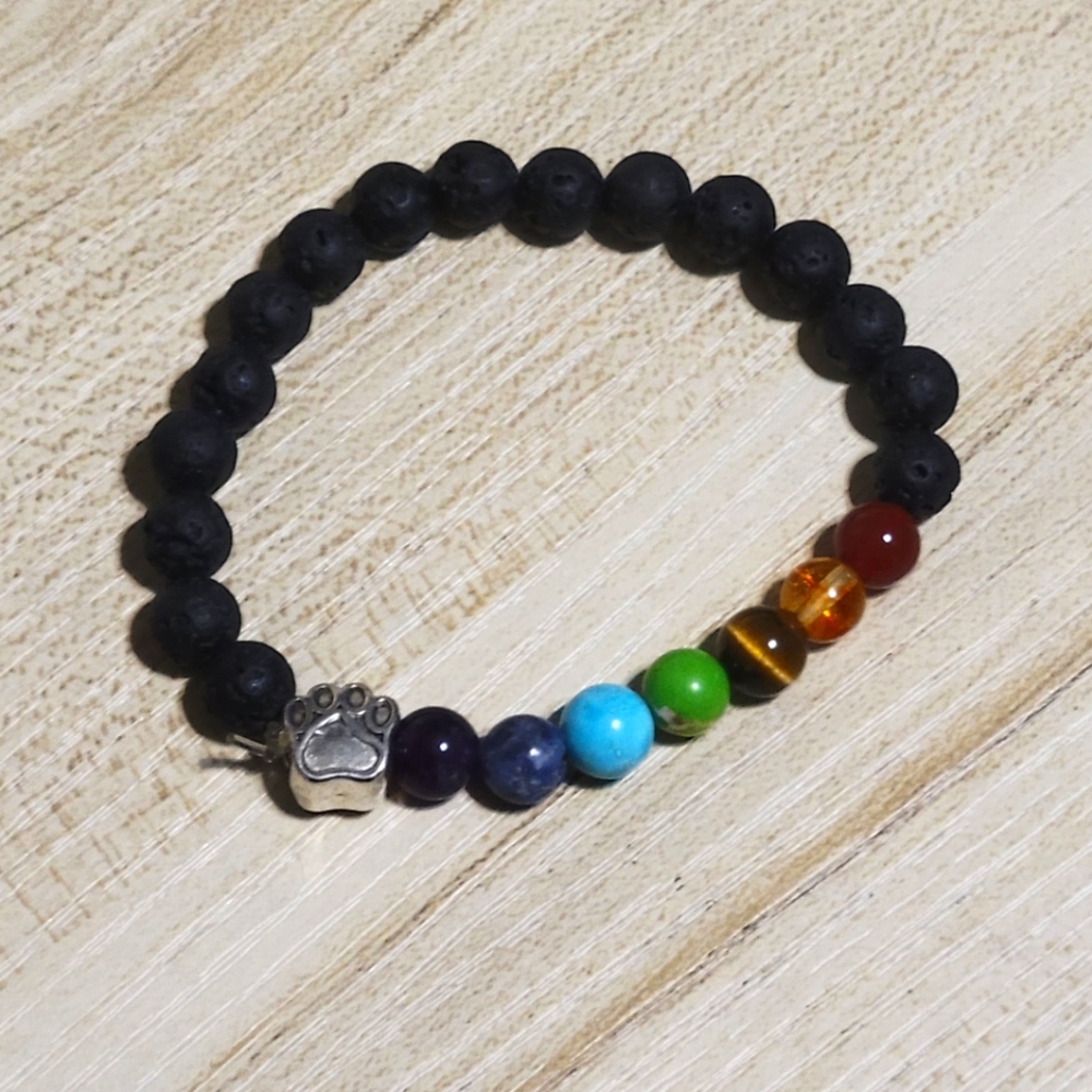 Chakra Beaded Bracelet with Paw Print Charm
